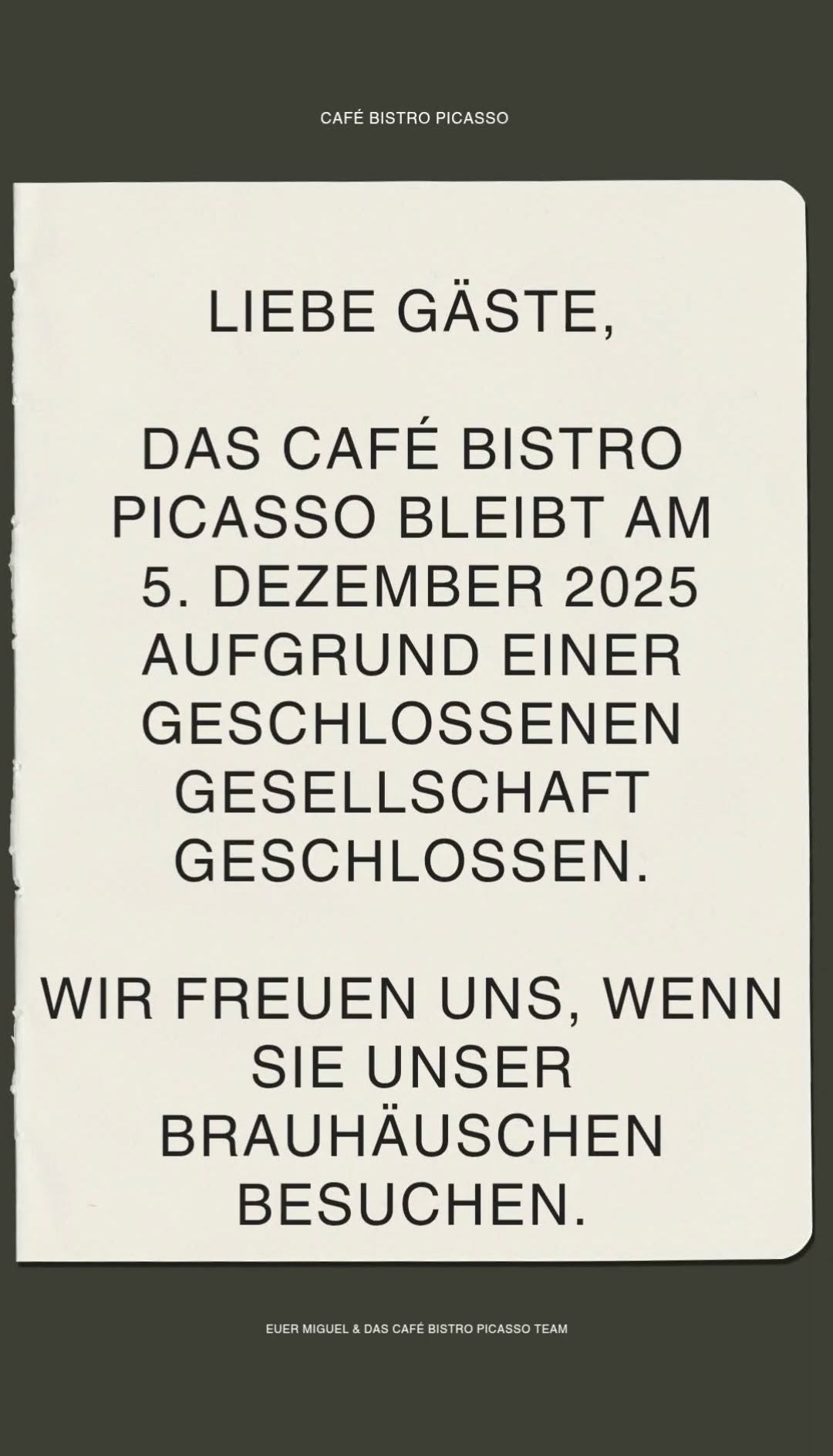 Archivierter Hinweis auf eine geschlossene Gesellschaft am 5. Dezember 2025.