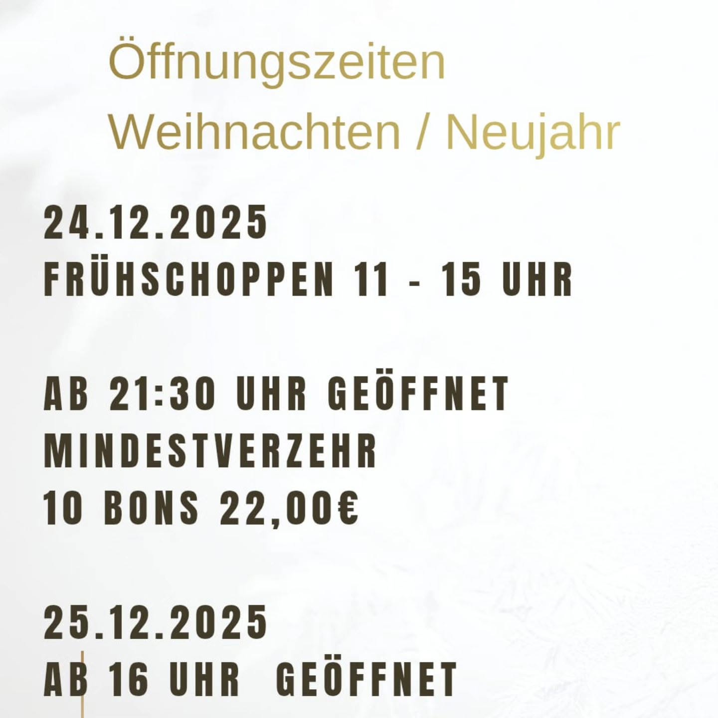Kurzer Hinweis zu den Weihnachts- und Neujahrsöffnungszeiten 2025 und 2026.